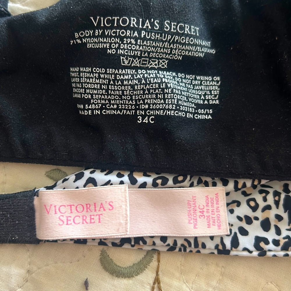Lot of 2 💕VICTORIA’S SECRET Push Up Padded BRAS 34C💝Solid Black & Leopard Print - Picture 5 of 9